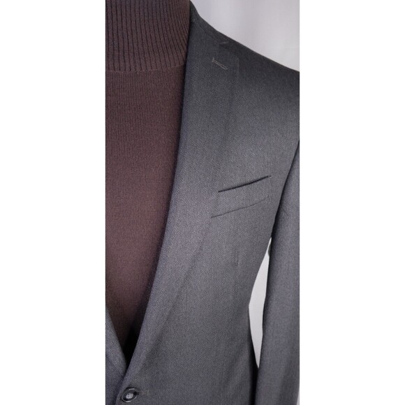 Calvin Klein Sport Coat Mens 40L Gray Herringbone Poly Blend 2 Button Dual-Vent - Picture 4 of 13